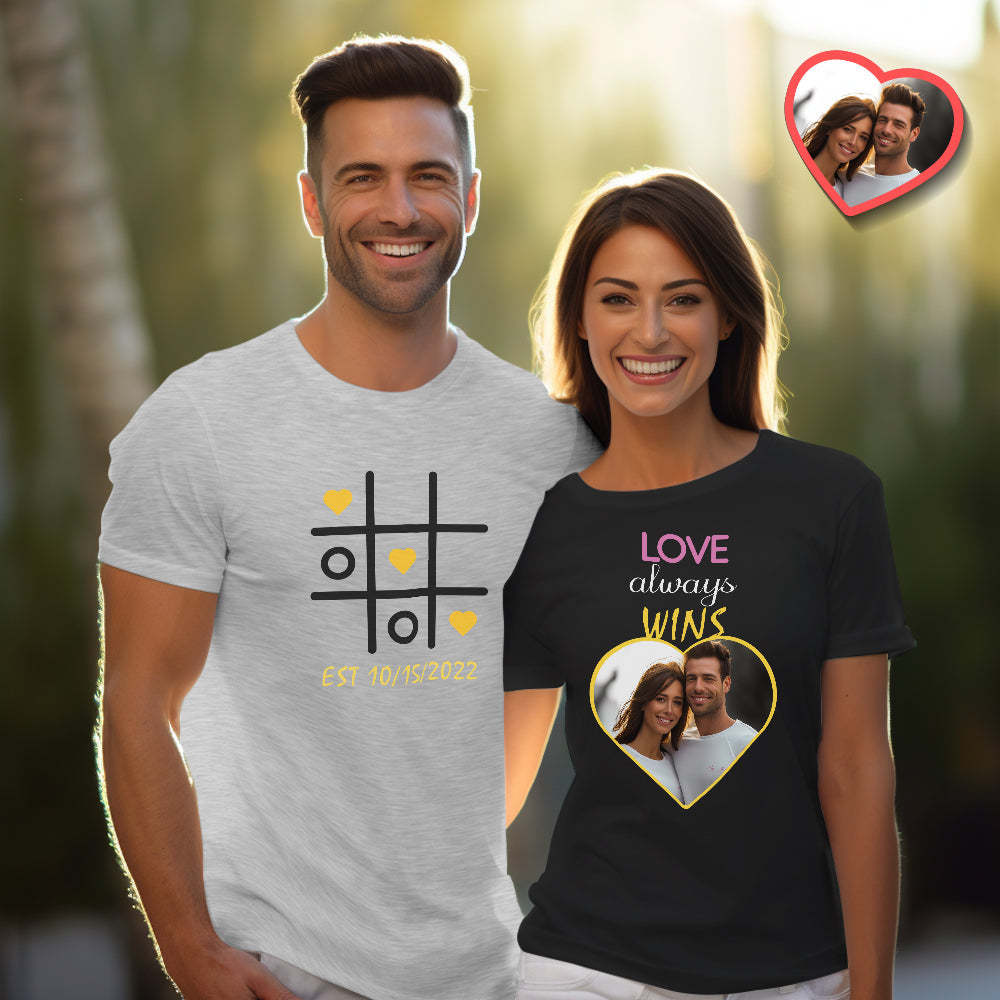 Custom Couple Matching T-shirts Love Always Wins Personalized Matching Couple Shirts Valentine's Day Gift - My Photo Socks AU