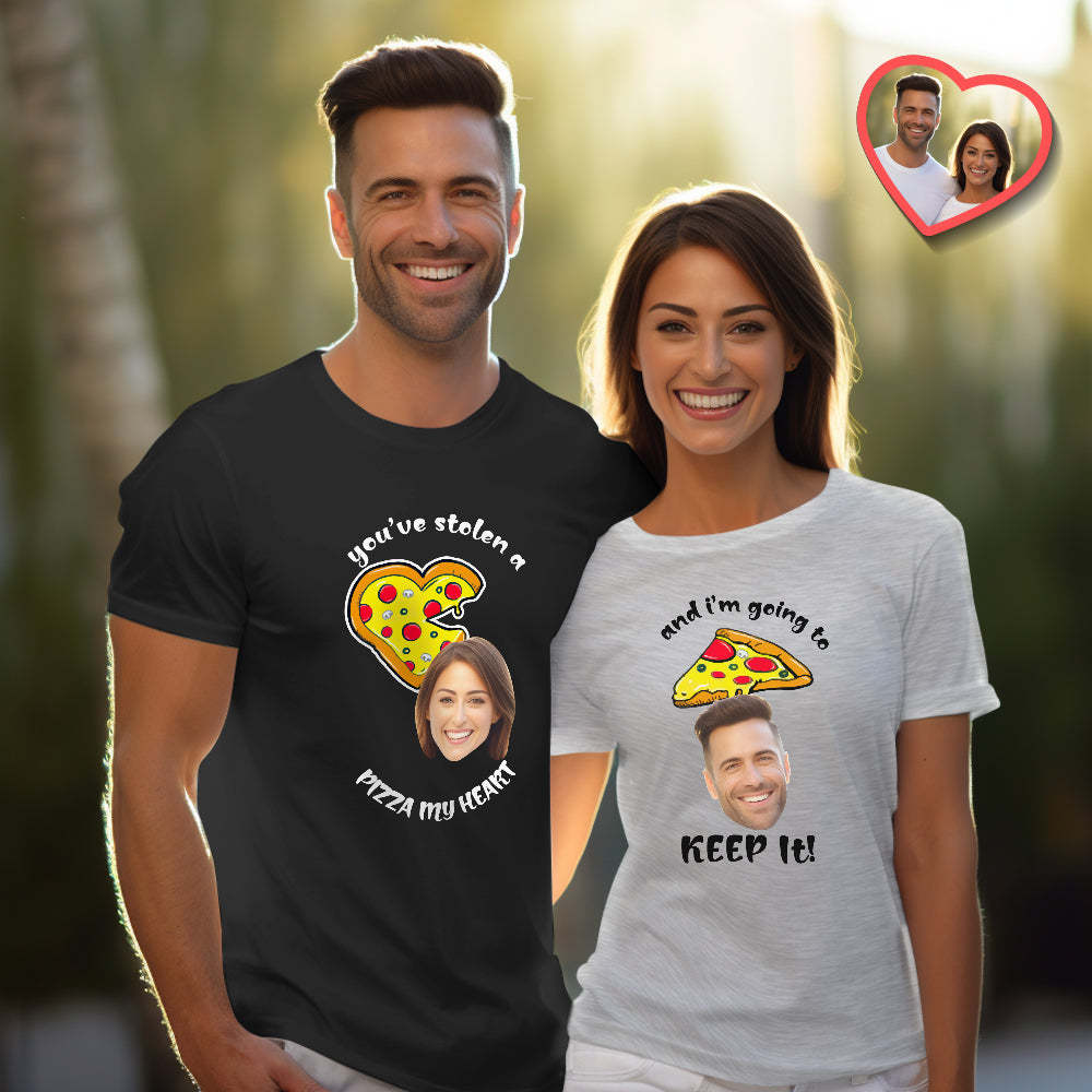 Custom Couple Matching T-shirts Pizza My Heart Personalized Matching Couple Shirts Valentine's Day Gift - My Photo Socks AU