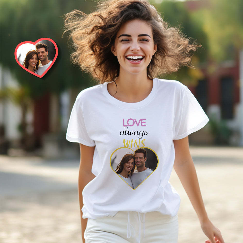Custom Couple Matching T-shirts Love Always Wins Personalized Matching Couple Shirts Valentine's Day Gift - My Photo Socks AU