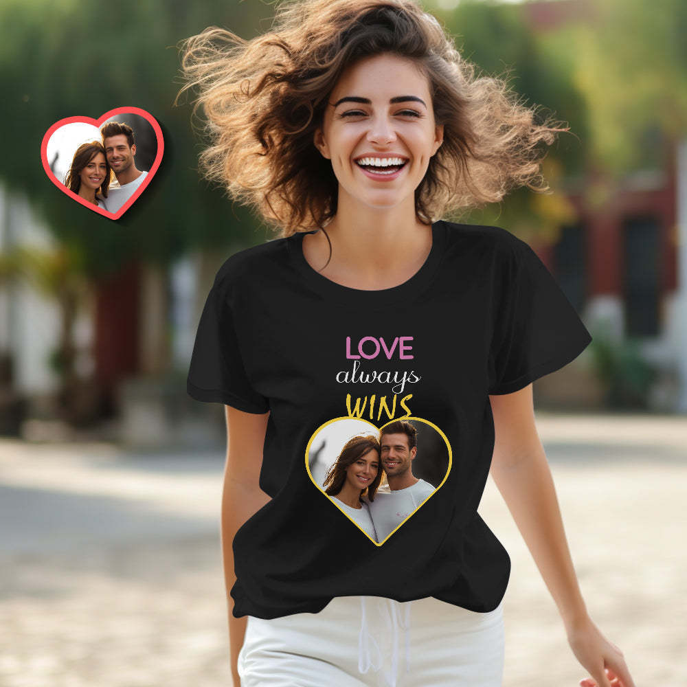 Custom Couple Matching T-shirts Love Always Wins Personalized Matching Couple Shirts Valentine's Day Gift - My Photo Socks AU