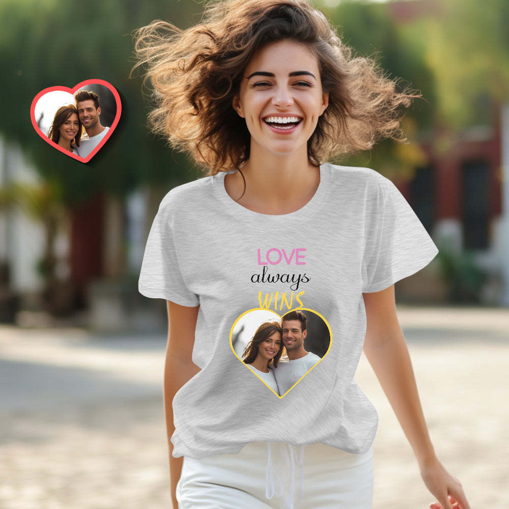 Custom Couple Matching T-shirts Love Always Wins Personalized Matching Couple Shirts Valentine's Day Gift - My Photo Socks AU