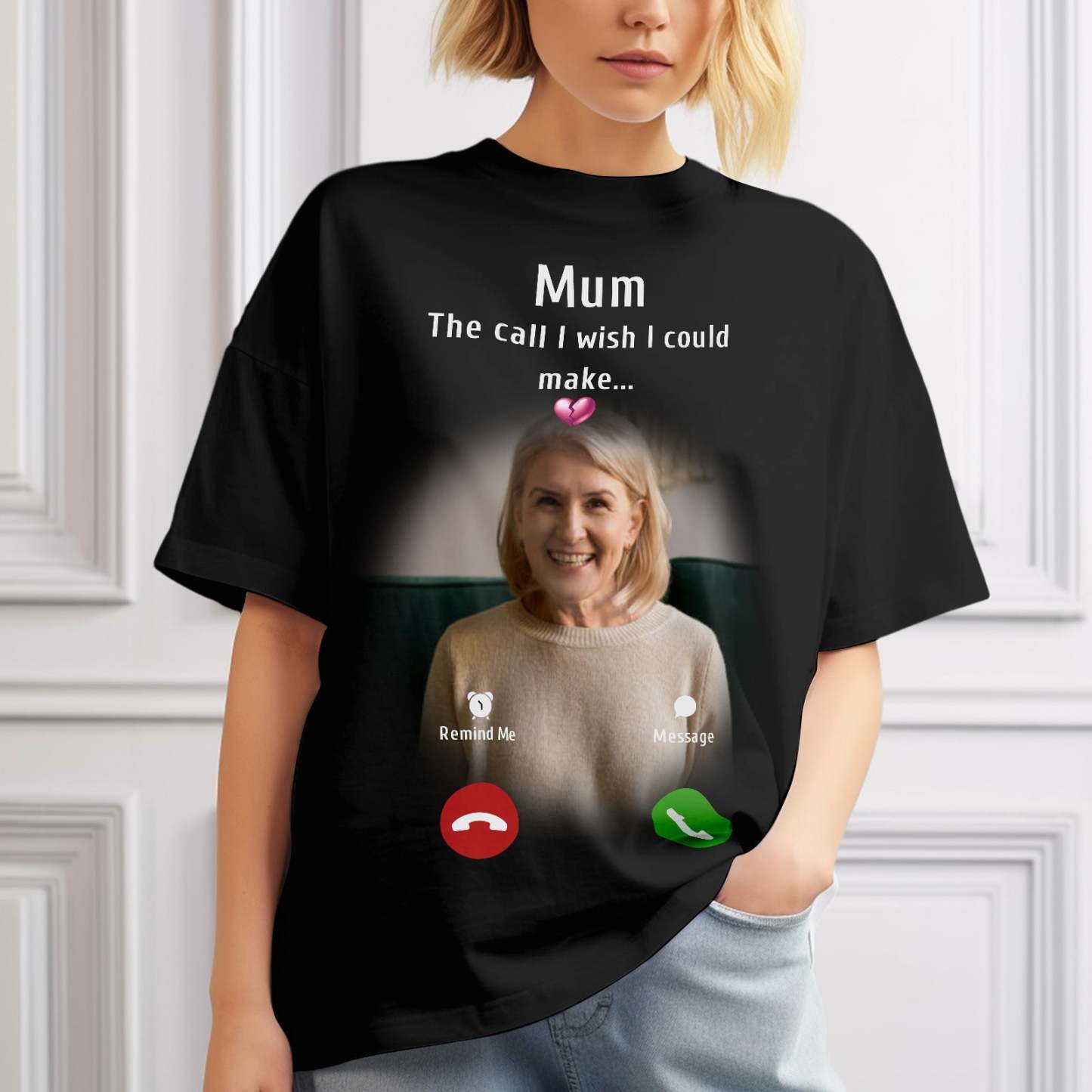 Custom Photo Memorial Mom T-shirt Memorial Gift Idea Personalised Shirt The Call I Wish I Could Make - My Photo Socks AU