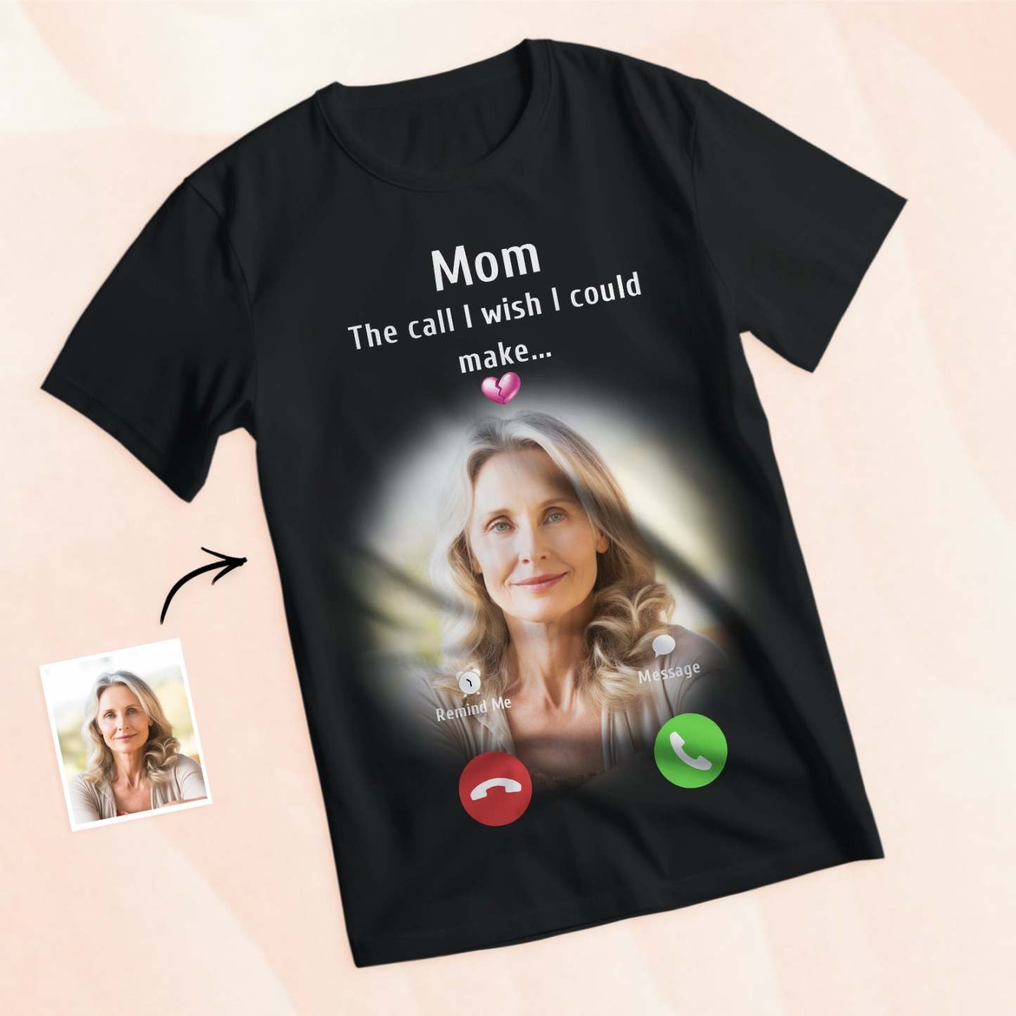 Custom Photo Memorial Mom T-shirt Memorial Gift Idea Personalised Shirt The Call I Wish I Could Make - My Photo Socks AU