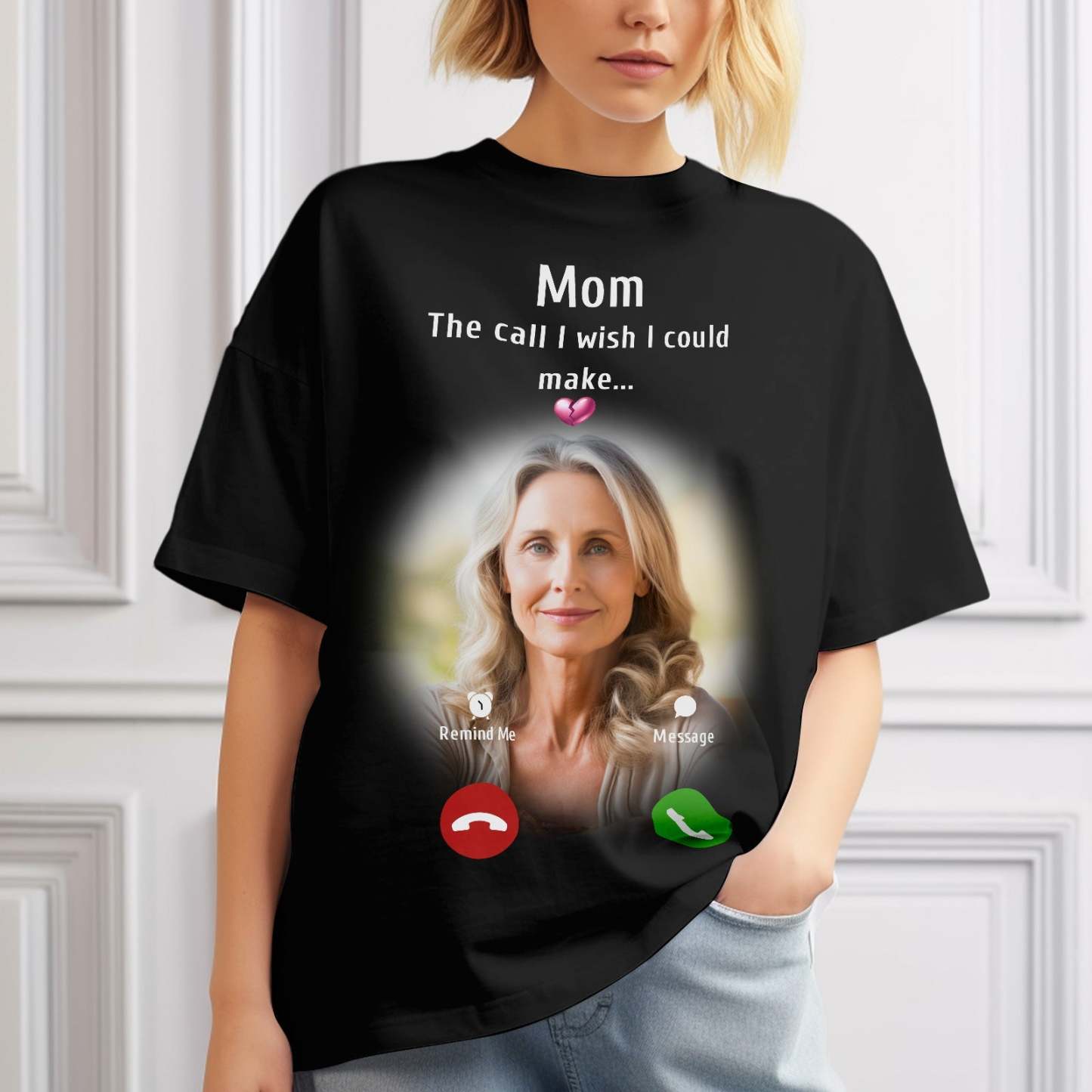 Custom Photo Memorial Mom T-shirt Memorial Gift Idea Personalised Shirt The Call I Wish I Could Make - My Photo Socks AU