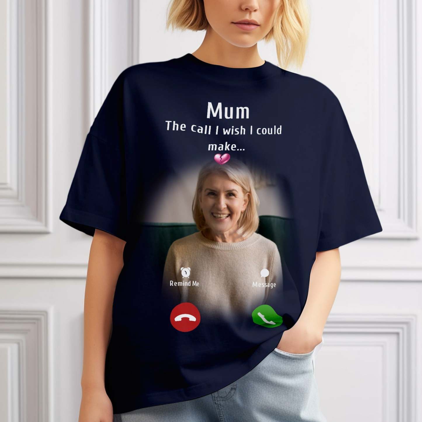 Custom Photo Memorial Mom T-shirt Memorial Gift Idea Personalised Shirt The Call I Wish I Could Make - My Photo Socks AU