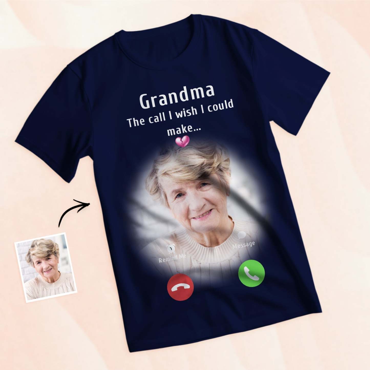 Custom Photo Memorial Mom T-shirt Memorial Gift Idea Personalised Shirt The Call I Wish I Could Make - My Photo Socks AU