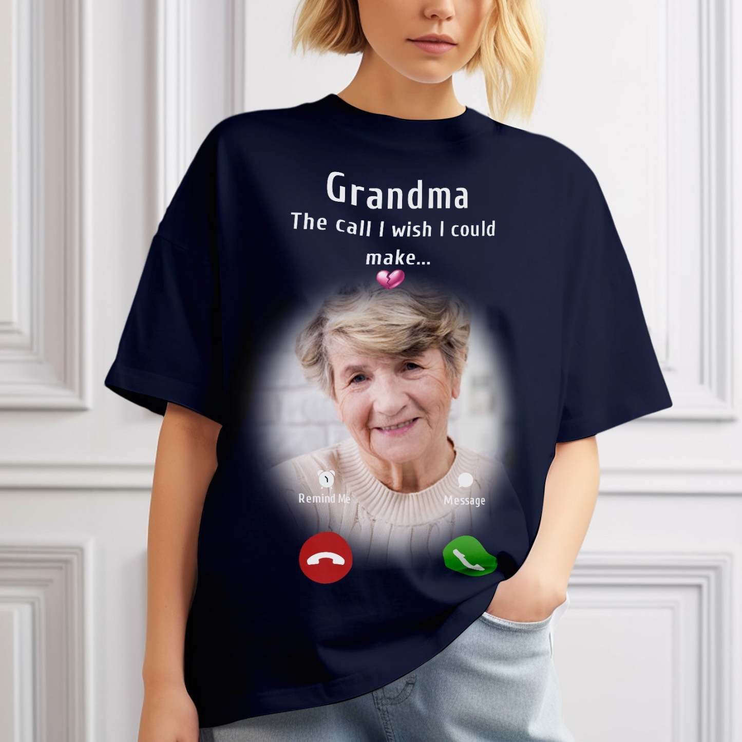 Custom Photo Memorial Mom T-shirt Memorial Gift Idea Personalised Shirt The Call I Wish I Could Make - My Photo Socks AU