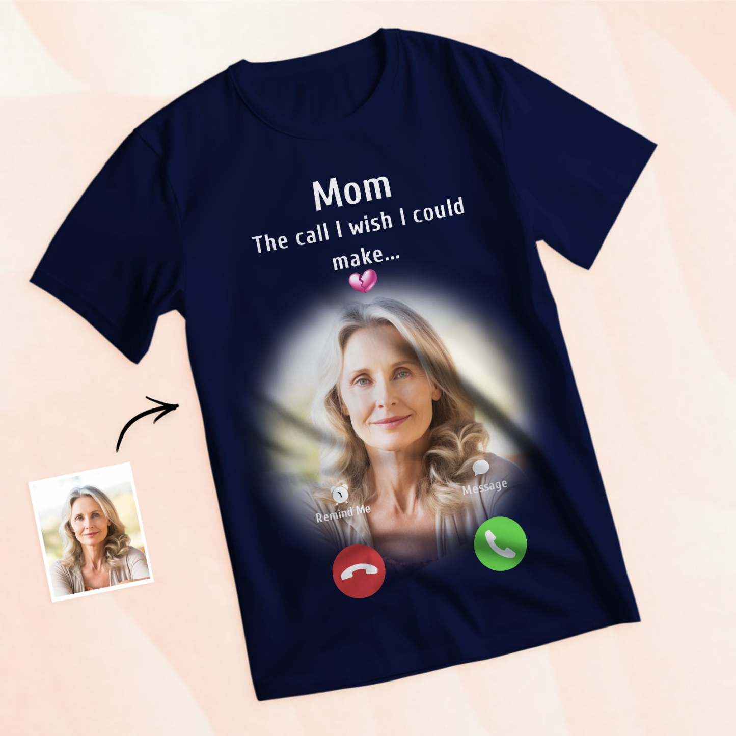 Custom Photo Memorial Mom T-shirt Memorial Gift Idea Personalised Shirt The Call I Wish I Could Make - My Photo Socks AU