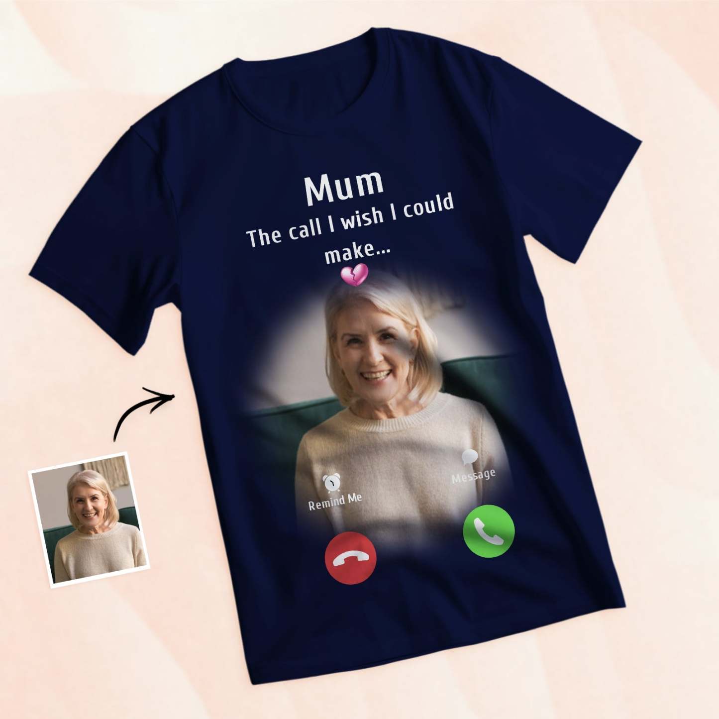 Custom Photo Memorial Mom T-shirt Memorial Gift Idea Personalised Shirt The Call I Wish I Could Make - My Photo Socks AU