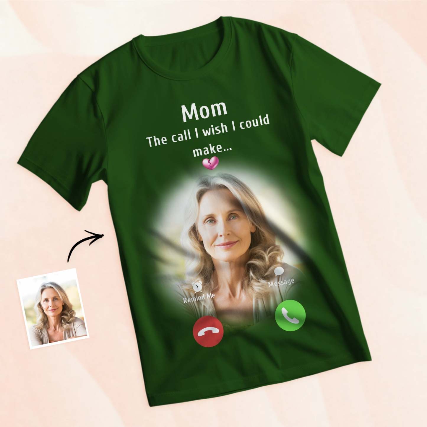 Custom Photo Memorial Mom T-shirt Memorial Gift Idea Personalised Shirt The Call I Wish I Could Make - My Photo Socks AU