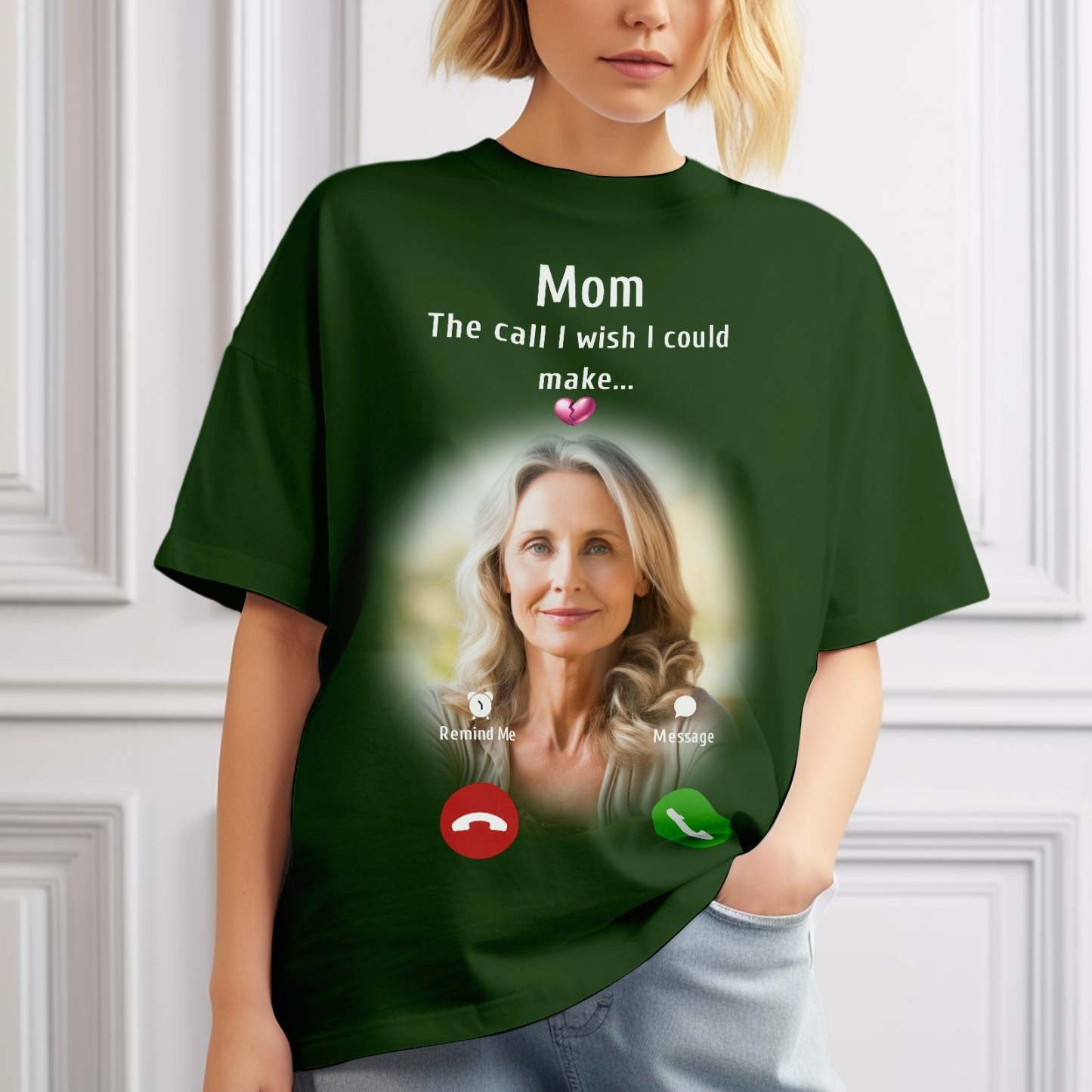 Custom Photo Memorial Mom T-shirt Memorial Gift Idea Personalised Shirt The Call I Wish I Could Make - My Photo Socks AU