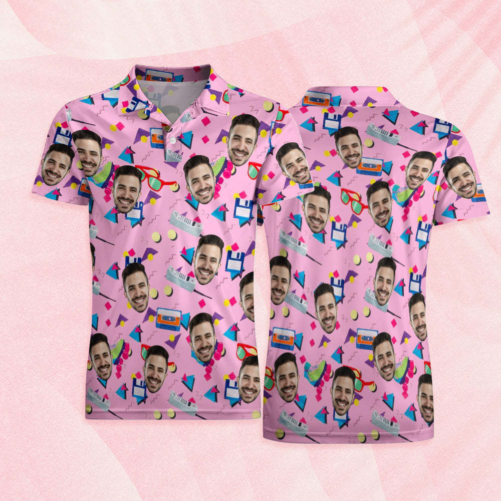 Custom Mens Face Hawaiian Polo Shirt Pink Party Style Polo Shirt - MyPhotoSocksAu