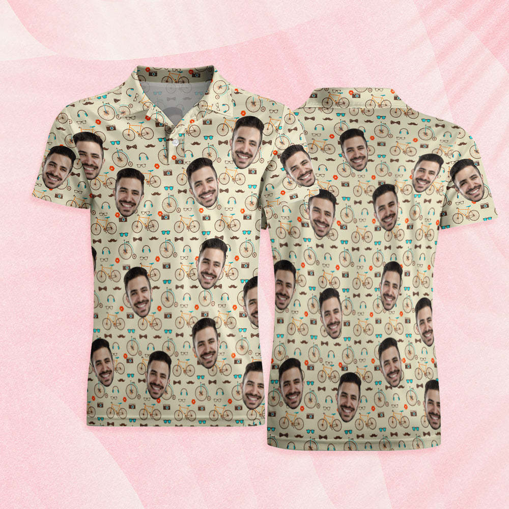 Custom Mens Face Hawaiian Polo Shirt Beard and Tie Polo Shirt - MyPhotoSocksAu