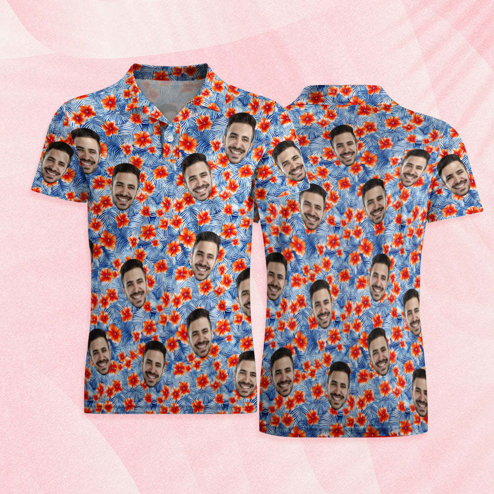 Custom Mens Face Hawaiian Polo Shirt Bloom Polo Shirt - MyPhotoSocksAu