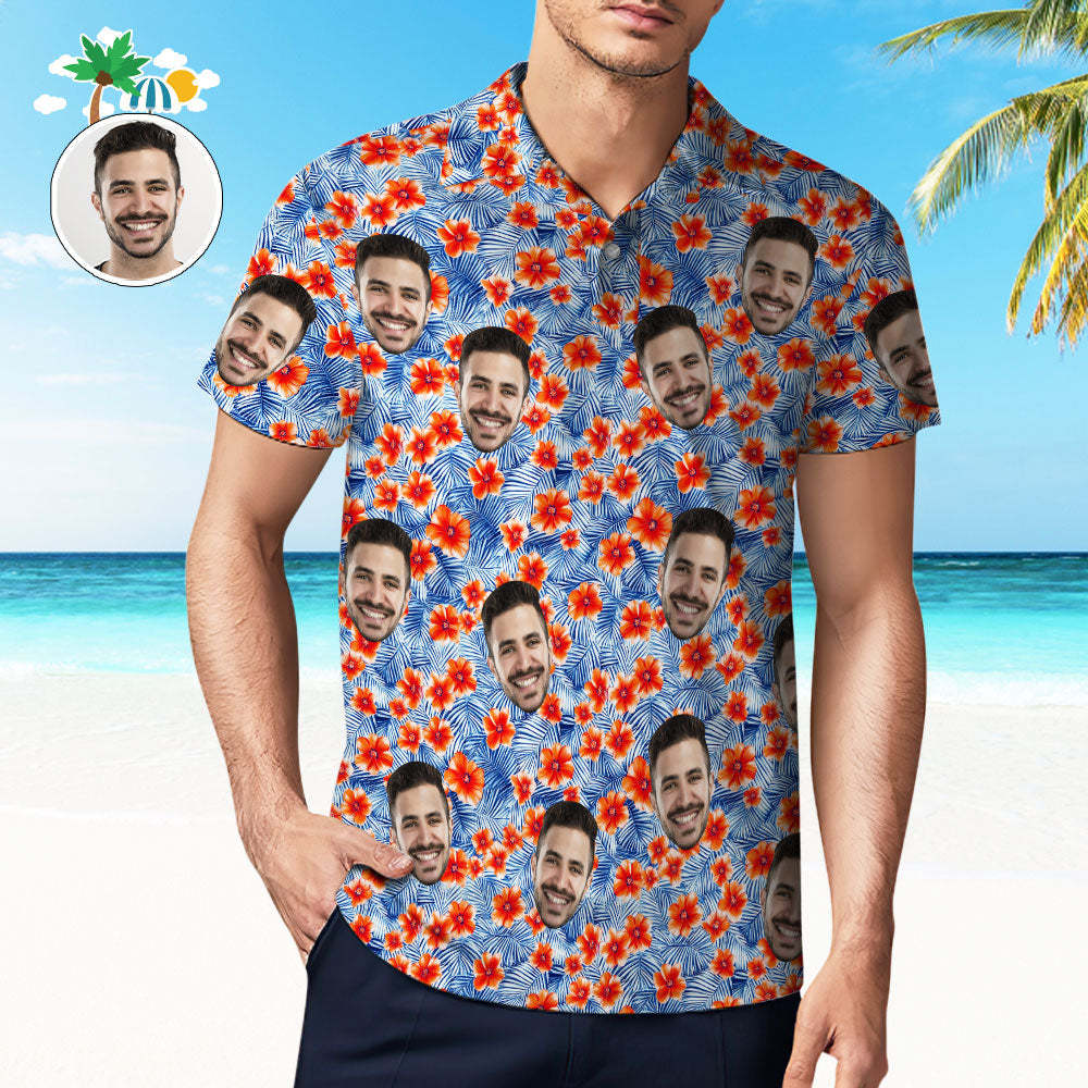 Custom Mens Face Hawaiian Polo Shirt Bloom Polo Shirt - MyPhotoSocksAu