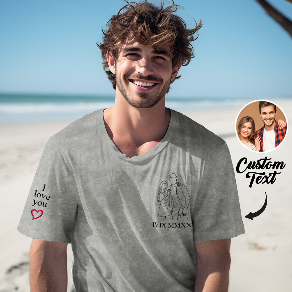 Embroidered Photo Shirt, Potrait From Photo Shirt, Custom Shirt With Photo Embroidery Comfort Colors Shirt, Personalized Shirt for Couple - MyPhotoSocksAu