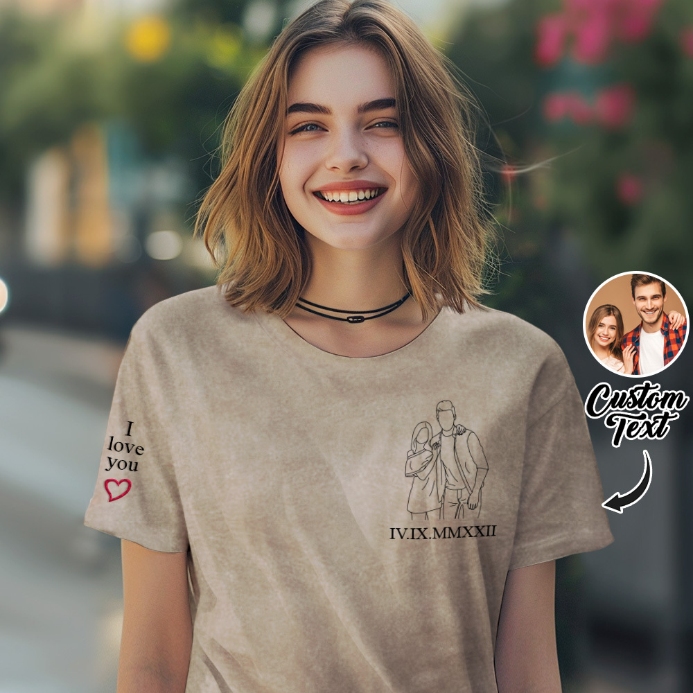 Embroidered Photo Shirt, Potrait From Photo Shirt, Custom Shirt With Photo Embroidery Comfort Colors Shirt, Personalized Shirt for Couple - MyPhotoSocksAu