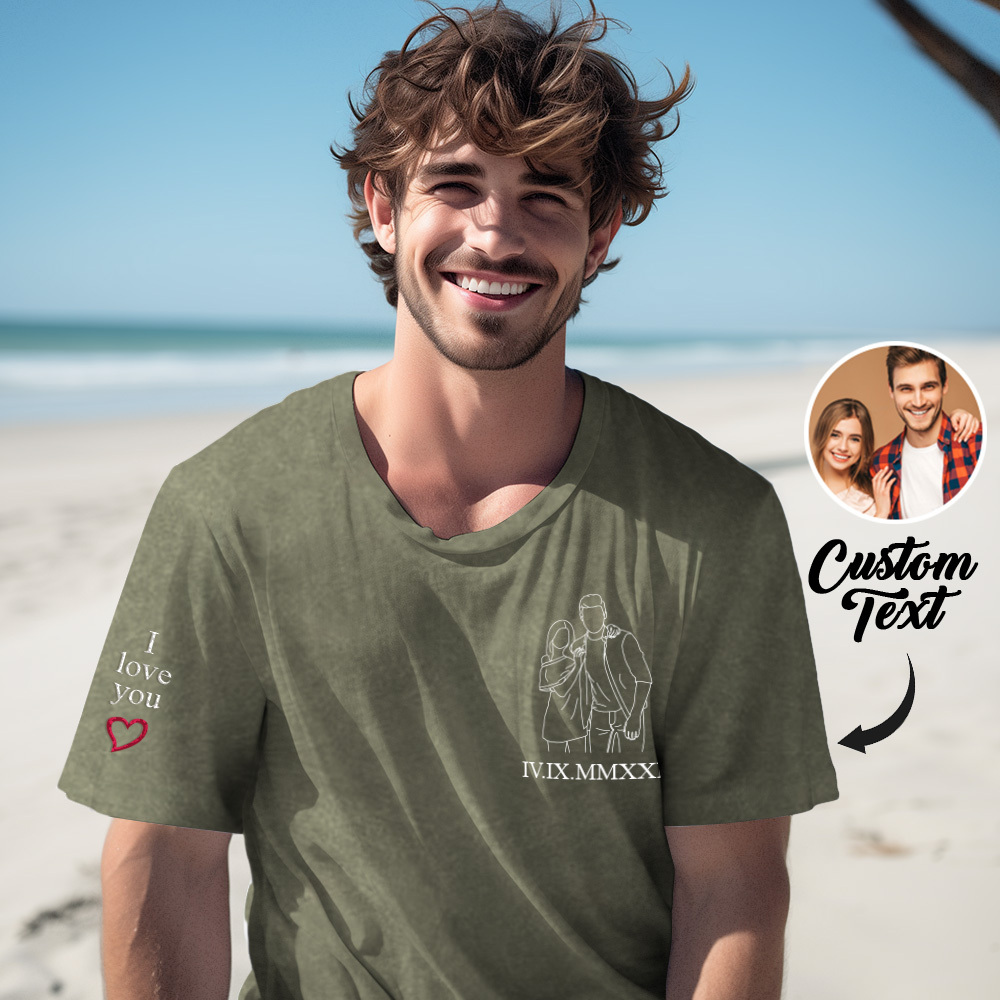 Embroidered Photo Shirt, Potrait From Photo Shirt, Custom Shirt With Photo Embroidery Comfort Colors Shirt, Personalized Shirt for Couple - MyPhotoSocksAu