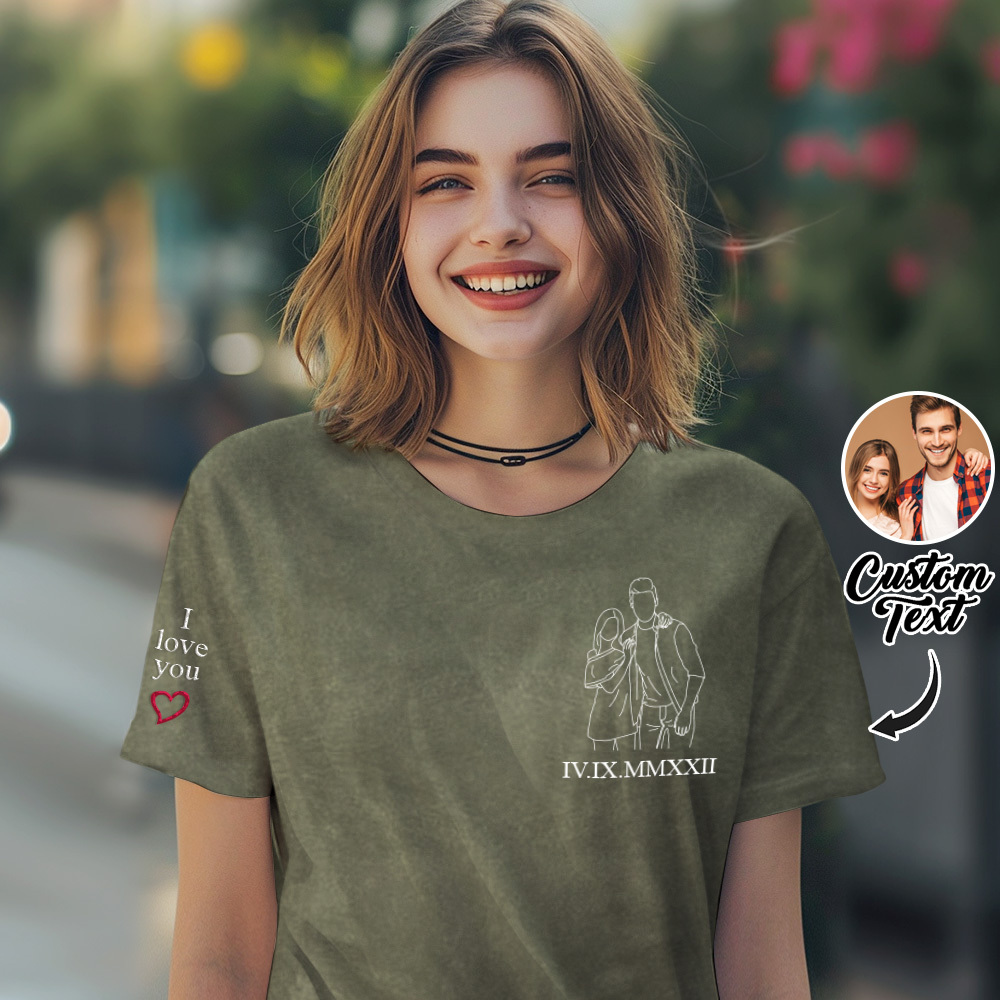 Embroidered Photo Shirt, Potrait From Photo Shirt, Custom Shirt With Photo Embroidery Comfort Colors Shirt, Personalized Shirt for Couple - MyPhotoSocksAu