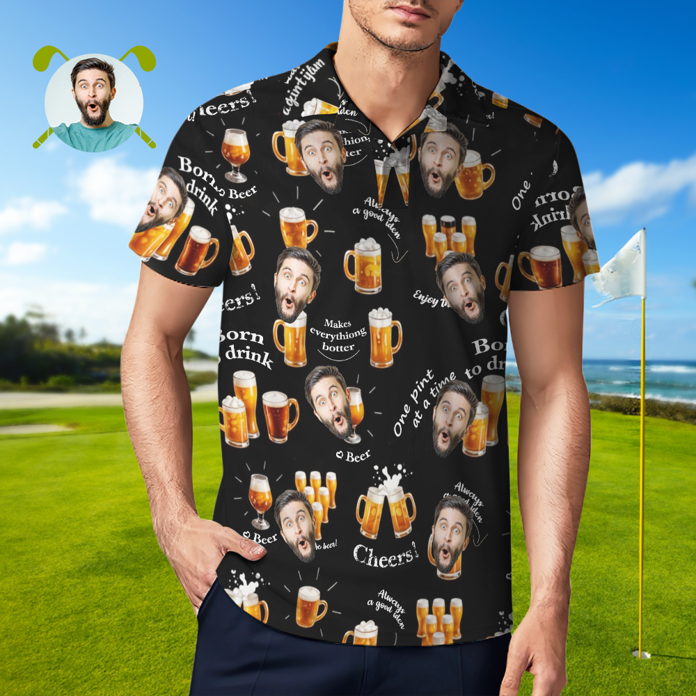 Custom Face Polo Shirt Cheer Christmas Golf Polo Shirt Beer Polo Shirt - MyPhotoSocksAu