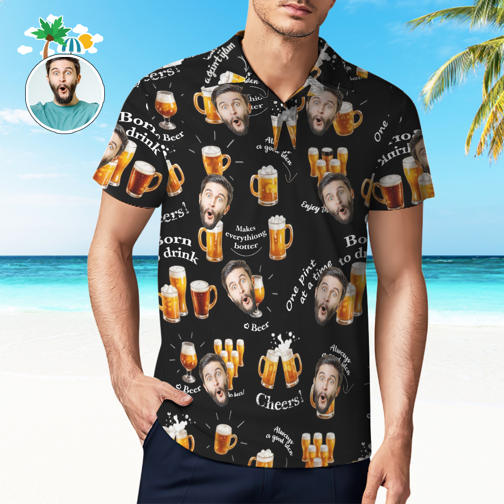 Custom Face Polo Shirt Cheer Christmas Golf Polo Shirt Beer Polo Shirt - MyPhotoSocksAu