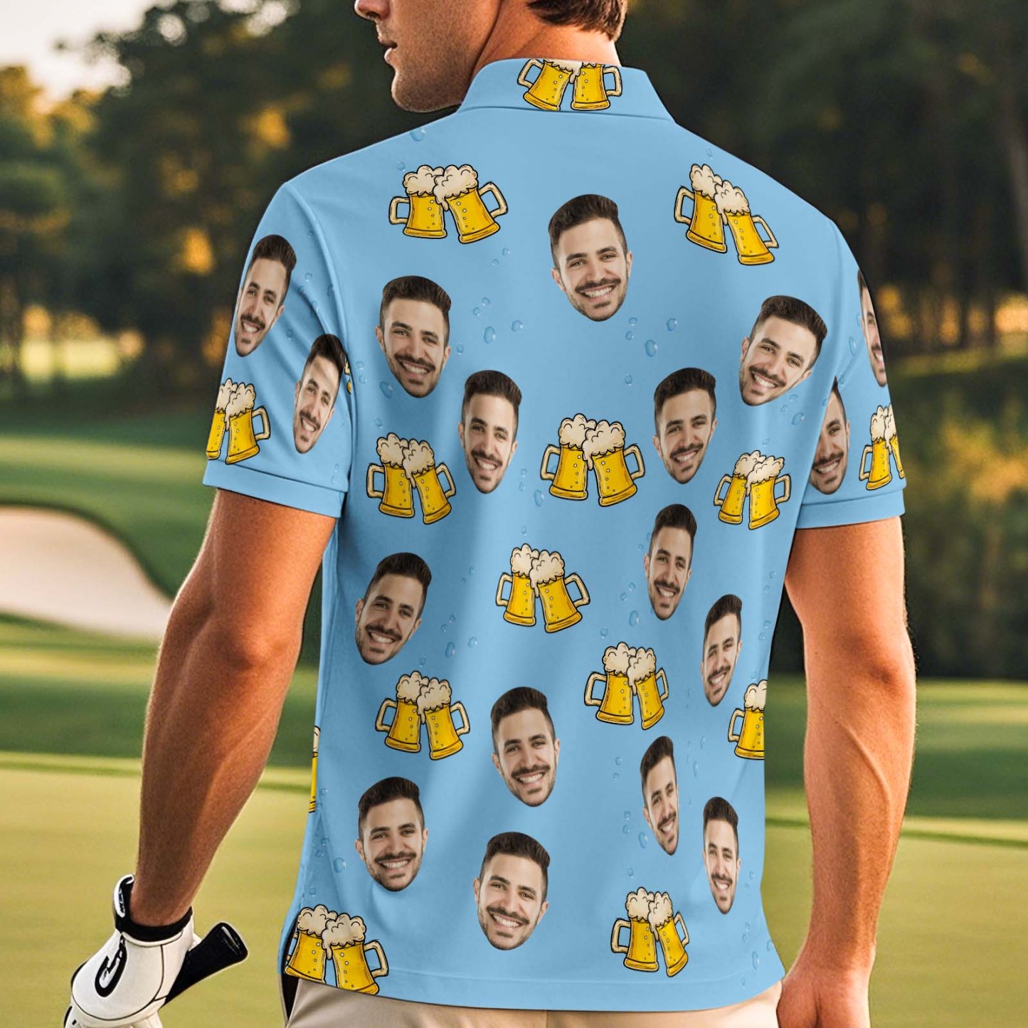 Custom Face Polo Shirt Cheers Beer Blue Polo Shirt - MyPhotoSocksAu