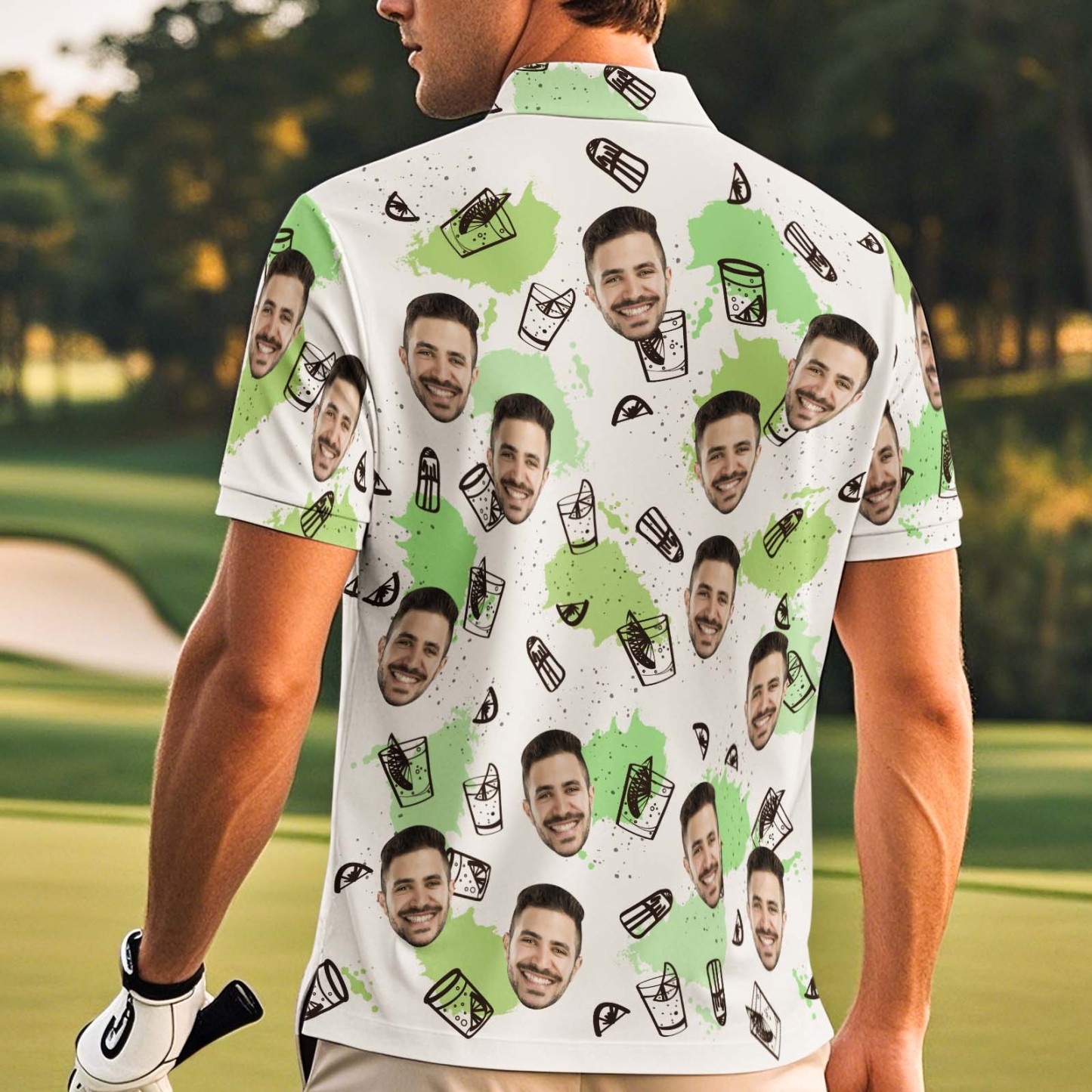 Custom Face Polo Shirt Wine Glasses Green Polo Shirt - MyPhotoSocksAu