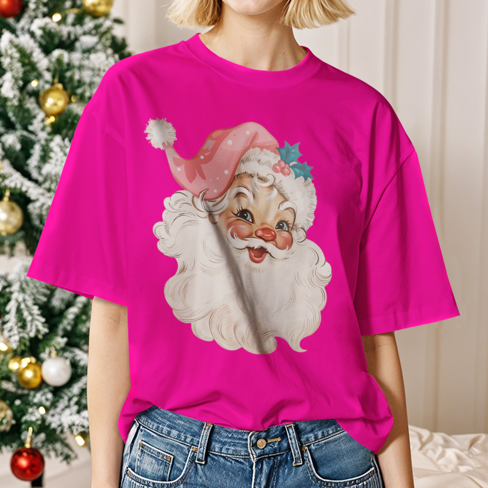 Santa with Sunglasses Funky Tee Cute Christmas Shirt Lights Pink Coquette bow - MyPhotoSocksAu