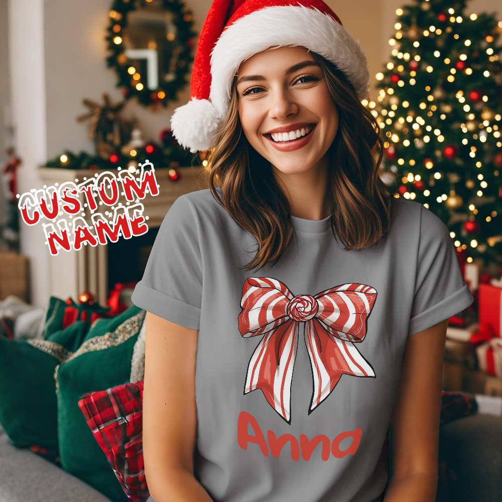 Custom Text T-shirts Christmas Bowknot T-shirt Gift for Family - MyPhotoSocksAu