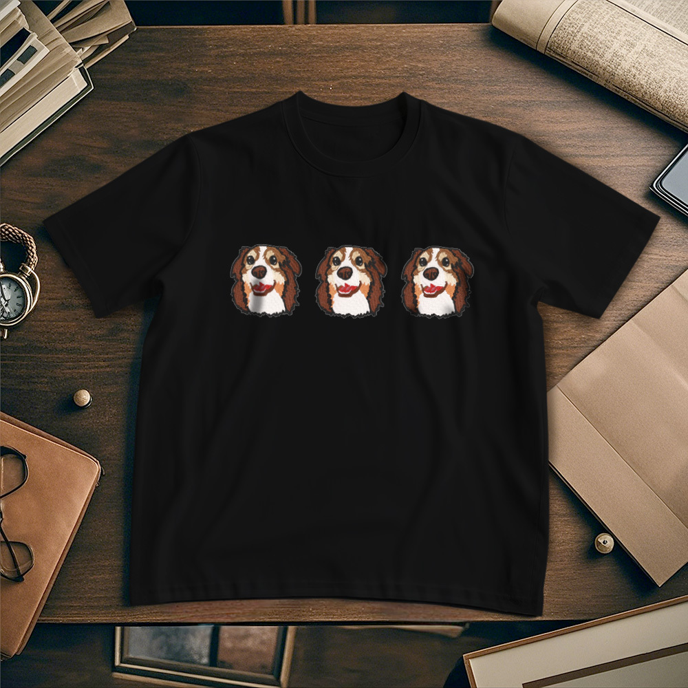 Custom Photo Vintage Tee Personalized Photo Name Pet Embroidery T-shirt for Pet Lover - MyPhotoSocksAu