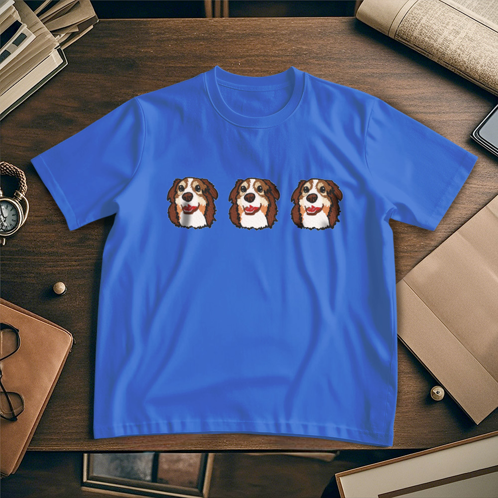 Custom Photo Vintage Tee Personalized Photo Name Pet Embroidery T-shirt for Pet Lover - MyPhotoSocksAu