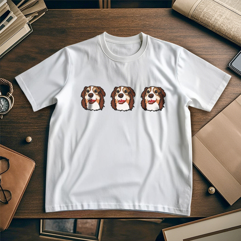 Custom Photo Vintage Tee Personalized Photo Name Pet Embroidery T-shirt for Pet Lover - MyPhotoSocksAu