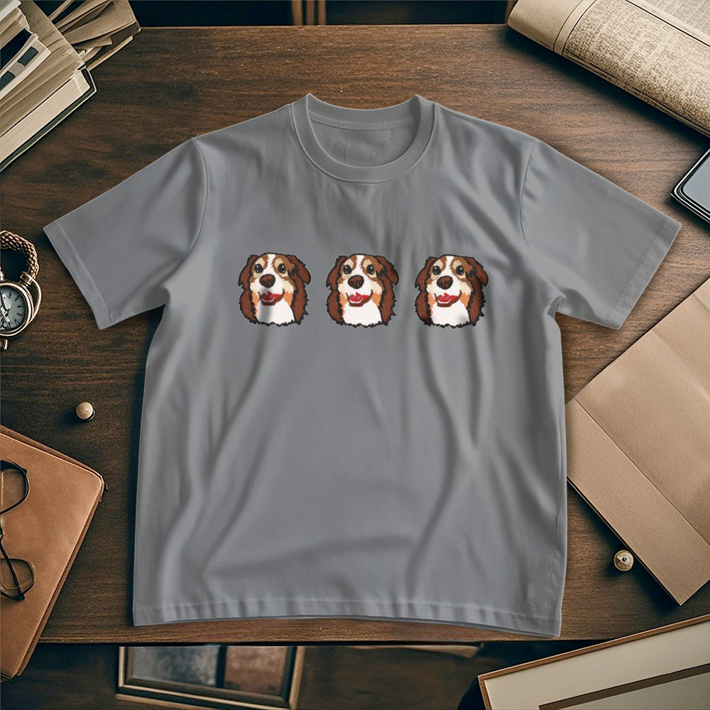 Custom Photo Vintage Tee Personalized Photo Name Pet Embroidery T-shirt for Pet Lover - MyPhotoSocksAu