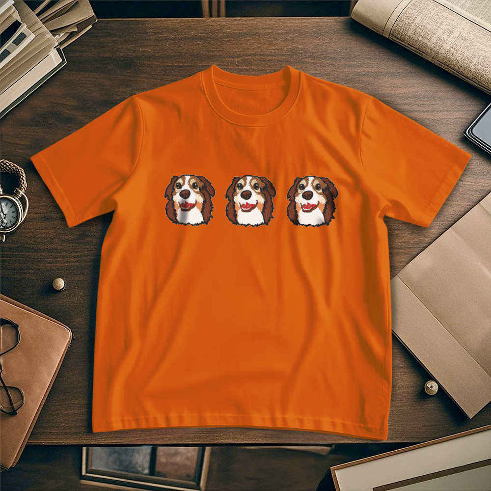 Custom Photo Vintage Tee Personalized Photo Name Pet Embroidery T-shirt for Pet Lover - MyPhotoSocksAu