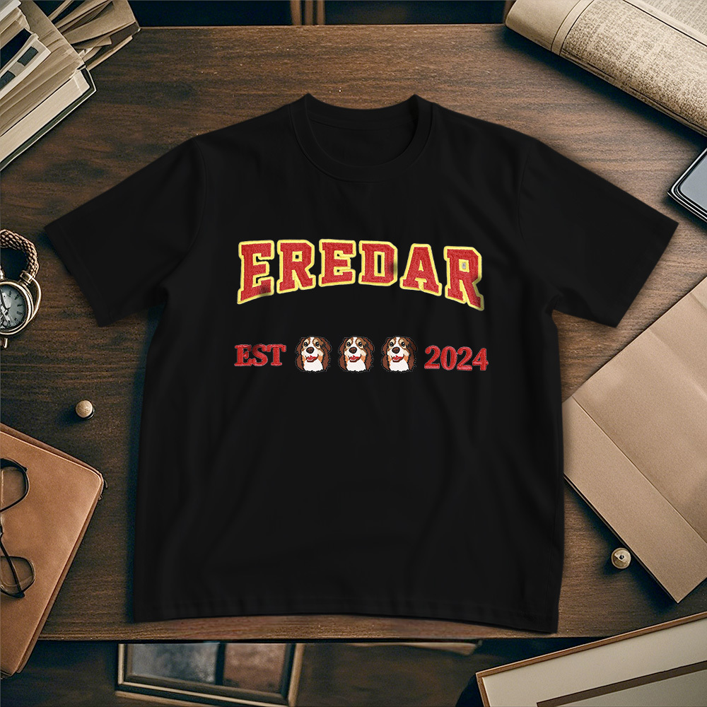 Custom Photo Vintage Tee Personalized Photo Name Pet Embroidery T-shirt for Pet Lover - MyPhotoSocksAu