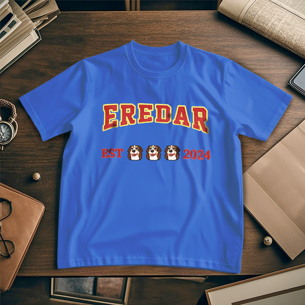 Custom Photo Vintage Tee Personalized Photo Name Pet Embroidery T-shirt for Pet Lover - MyPhotoSocksAu