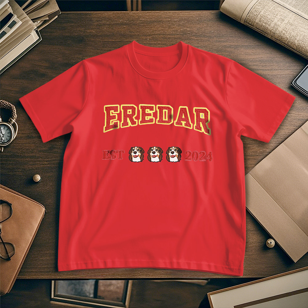 Custom Photo Vintage Tee Personalized Photo Name Pet Embroidery T-shirt for Pet Lover - MyPhotoSocksAu