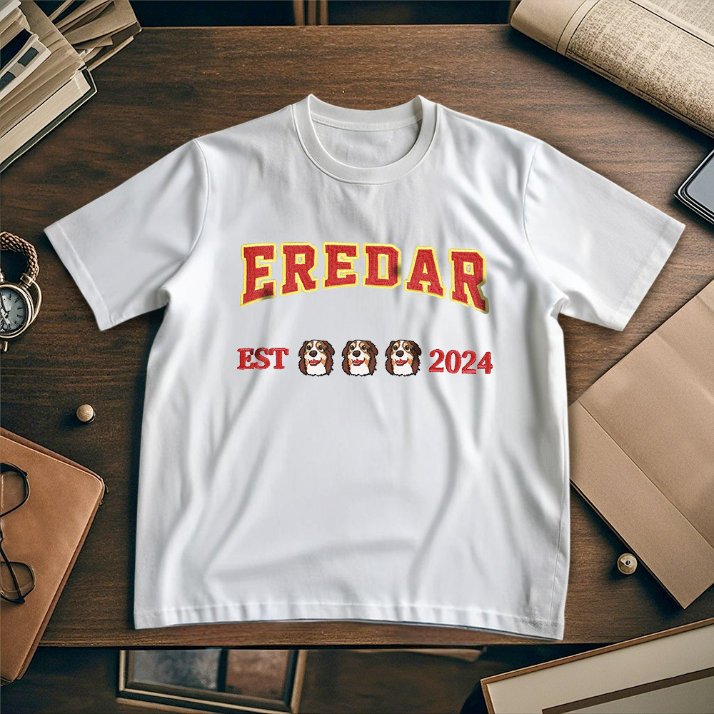 Custom Photo Vintage Tee Personalized Photo Name Pet Embroidery T-shirt for Pet Lover - MyPhotoSocksAu