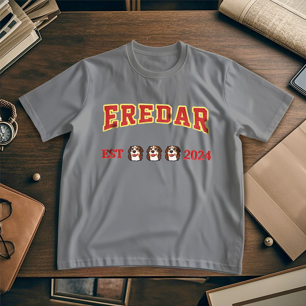 Custom Photo Vintage Tee Personalized Photo Name Pet Embroidery T-shirt for Pet Lover - MyPhotoSocksAu