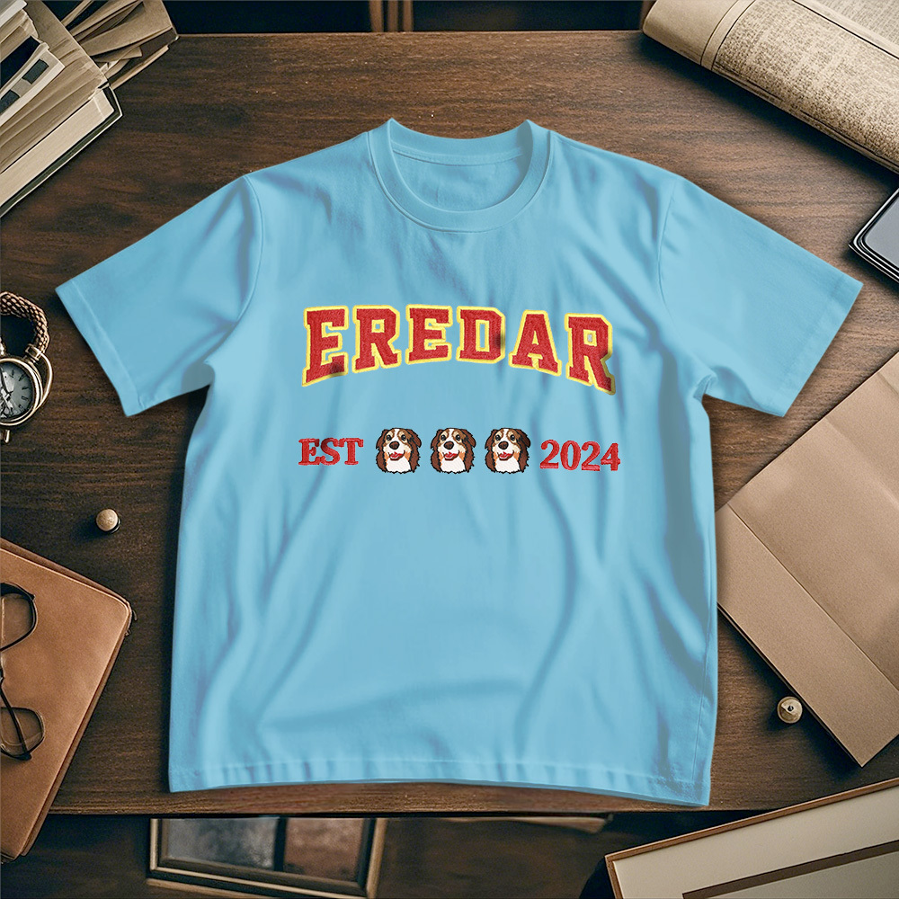 Custom Photo Vintage Tee Personalized Photo Name Pet Embroidery T-shirt for Pet Lover - MyPhotoSocksAu