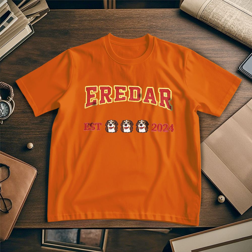 Custom Photo Vintage Tee Personalized Photo Name Pet Embroidery T-shirt for Pet Lover - MyPhotoSocksAu