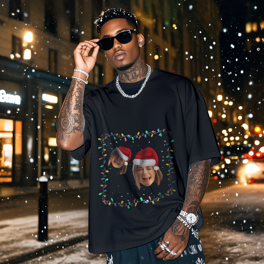 Personalized Photo Vintage T-shirts Christmas Theme T-shirt Lantern Vintage T-Shirt - MyPhotoSocksAu