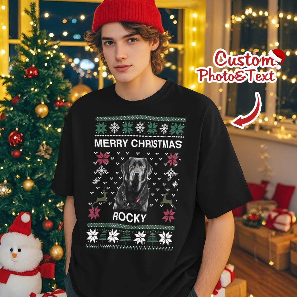 Custom Photo Christmas Dog Shirt Dog Lover Personalized Christmas Photo T-shirt - MyPhotoSocksAu