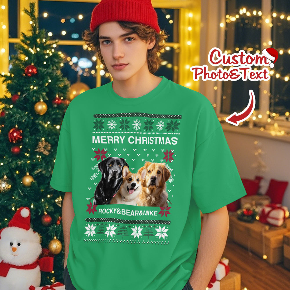 Custom Photo Christmas Dog Shirt Dog Lover Personalized Christmas Photo T-shirt - MyPhotoSocksAu