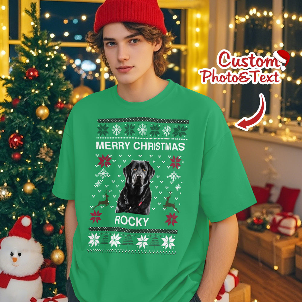 Custom Photo Christmas Dog Shirt Dog Lover Personalized Christmas Photo T-shirt - MyPhotoSocksAu