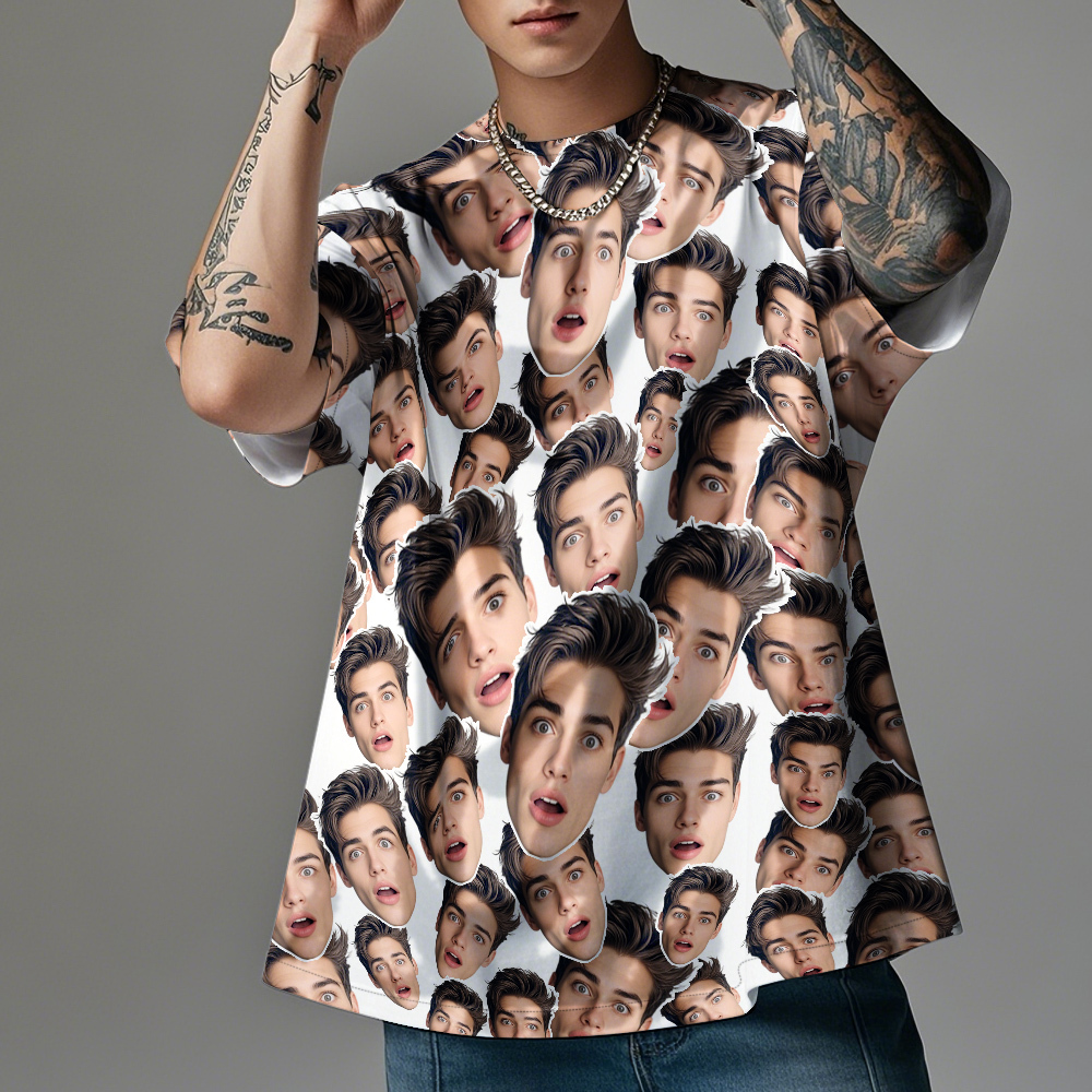 Personalized Mash Face Photo Vintage T-shirts Valentine's Day Theme T-shirt Gifts for Lover - MyPhotoSocksAu