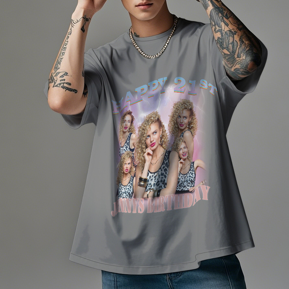 Custom 21st Birthday Photo Shirt Vintage Graphic T-Shirt Birthday Gift - MyPhotoSocksAu
