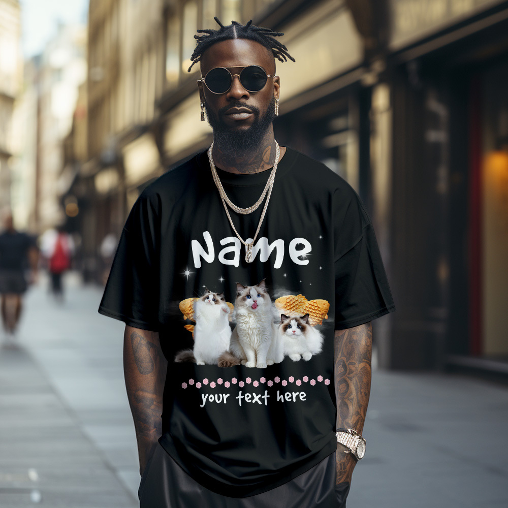 Custom Photo Vintage Retro Cat T-Shirt Personalized Cute Cat Photo T-shirt Gift Idea - MyPhotoSocksAu