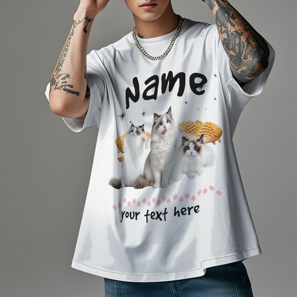 Custom Photo Vintage Retro Cat T-Shirt Personalized Cute Cat Photo T-shirt Gift Idea - MyPhotoSocksAu