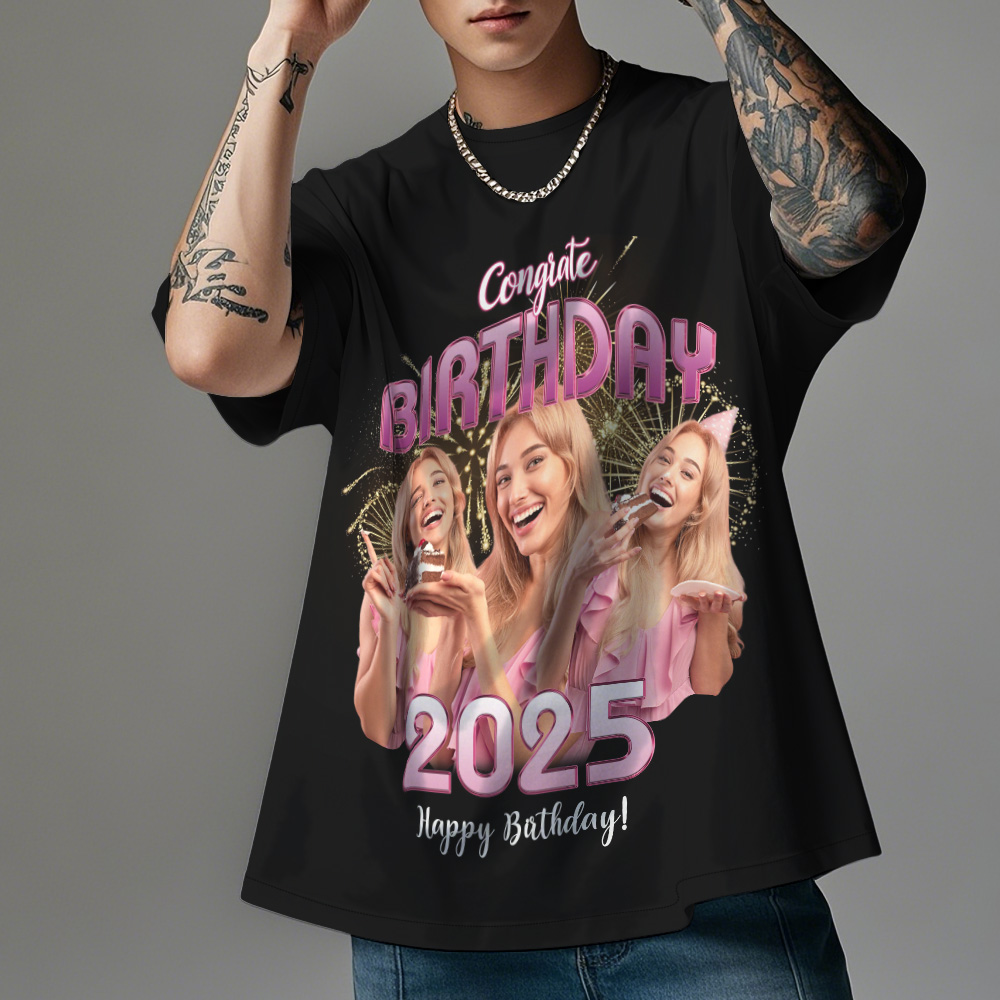Custom Photo Vintage Retro Birthday T-Shirt Personalized Photo Tshirt Birthday Gift